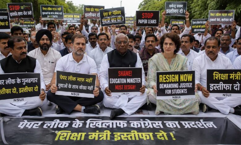 Congress Protest, Rahul Gandhi, Priyanka Gandhi, Paper Leak Protest, Parliament Monsoon Session, Dharmendra Pradhan, PM Residence Protest, Congress News