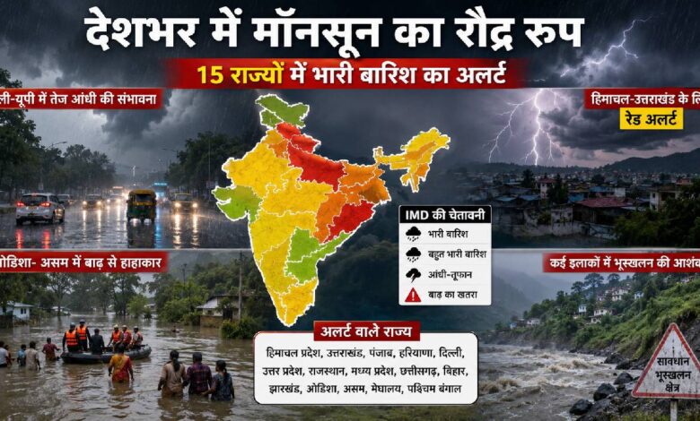 Weather Alert: 15 राज्यों में भारी बारिश, दिल्ली-यूपी आंधी, पहाड़ों पर रेड अलर्ट